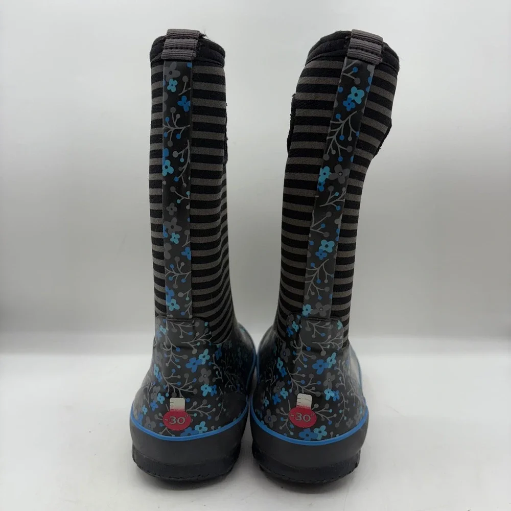 BOGS Classic Flower Stripes Waterproof Insulated Rain Boots‎ Kids Youth Size 2